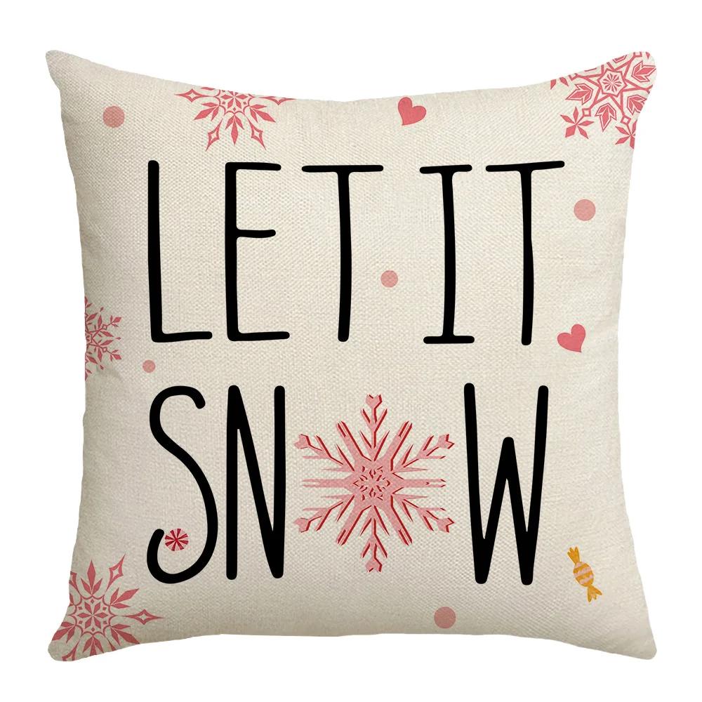 Merry Christmas Sofa Throw Pillow Case Christmas Joy Cartoon Print Linen Pillow Cover Children's Room Decorations Cushion Cover