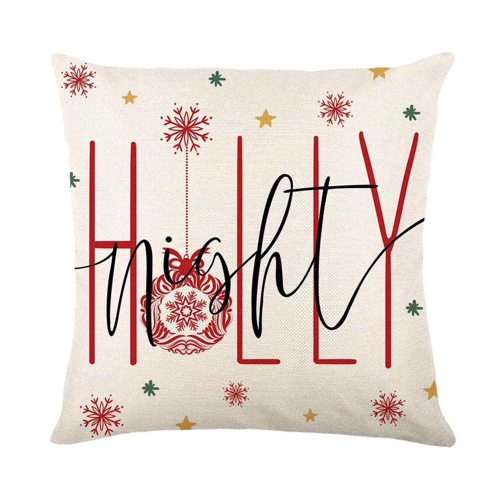 Merry Christmas Sofa Throw Pillow Case Christmas Joy Cartoon Print Linen Pillow Cover Children's Room Decorations Cushion Cover