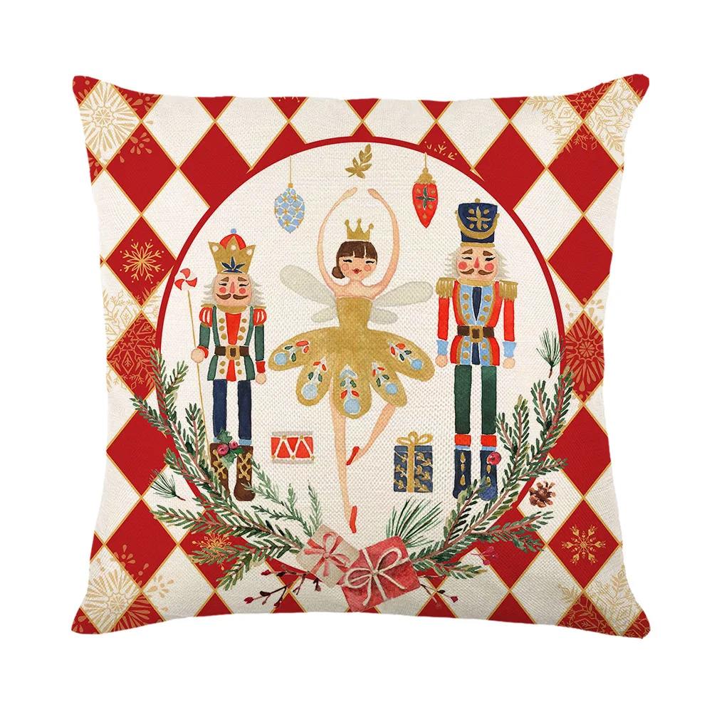 Merry Christmas Sofa Throw Pillow Case Christmas Joy Cartoon Print Linen Pillow Cover Children's Room Decorations Cushion Cover