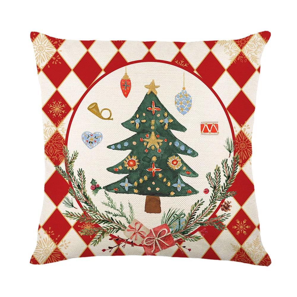 Merry Christmas Sofa Throw Pillow Case Christmas Joy Cartoon Print Linen Pillow Cover Children's Room Decorations Cushion Cover