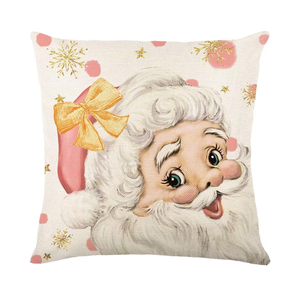 Merry Christmas Sofa Throw Pillow Case Christmas Joy Cartoon Print Linen Pillow Cover Children's Room Decorations Cushion Cover