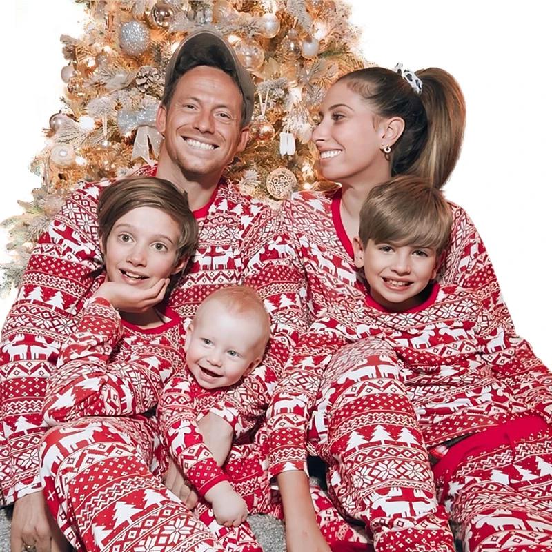 Vintage Christmas Tree Elk Print Pijama Mom Dad Children's Girl Boy Baby Dog Family Matching Pajamas Sibling Couple Loungewear
