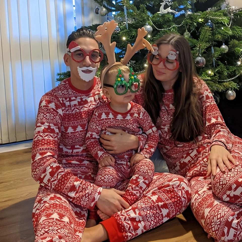 Vintage Christmas Tree Elk Print Pijama Mom Dad Children's Girl Boy Baby Dog Family Matching Pajamas Sibling Couple Loungewear