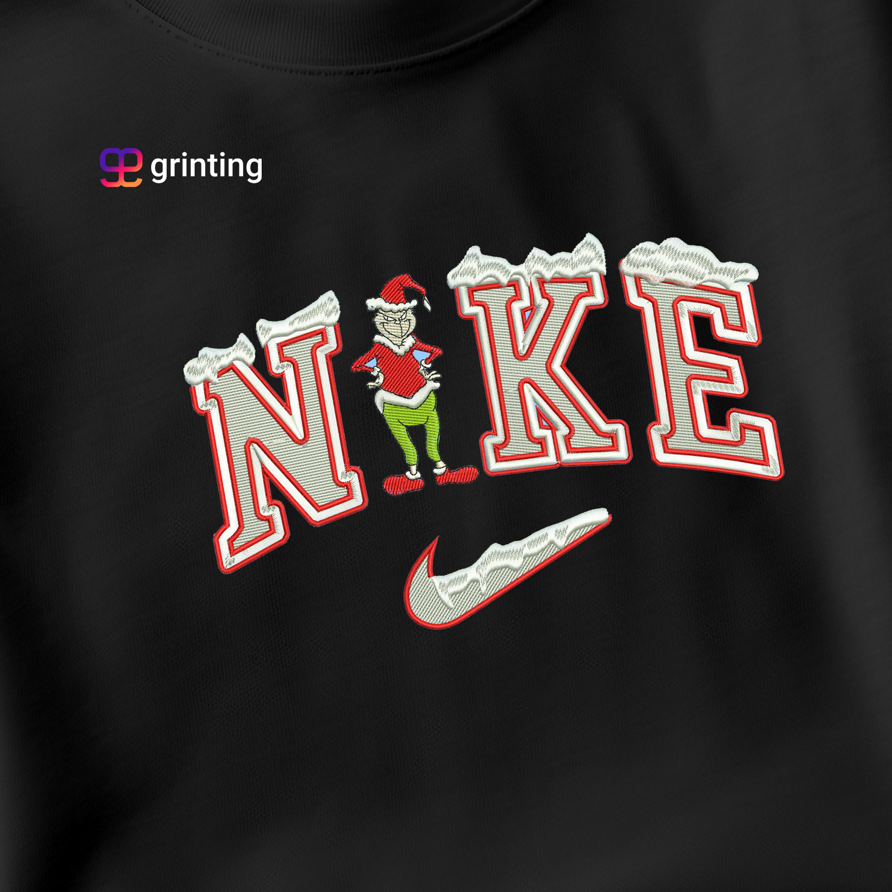 Nike Grinch Santa Snow Embroidered Sweatshirt & Shirt – Premium Comfort and Style