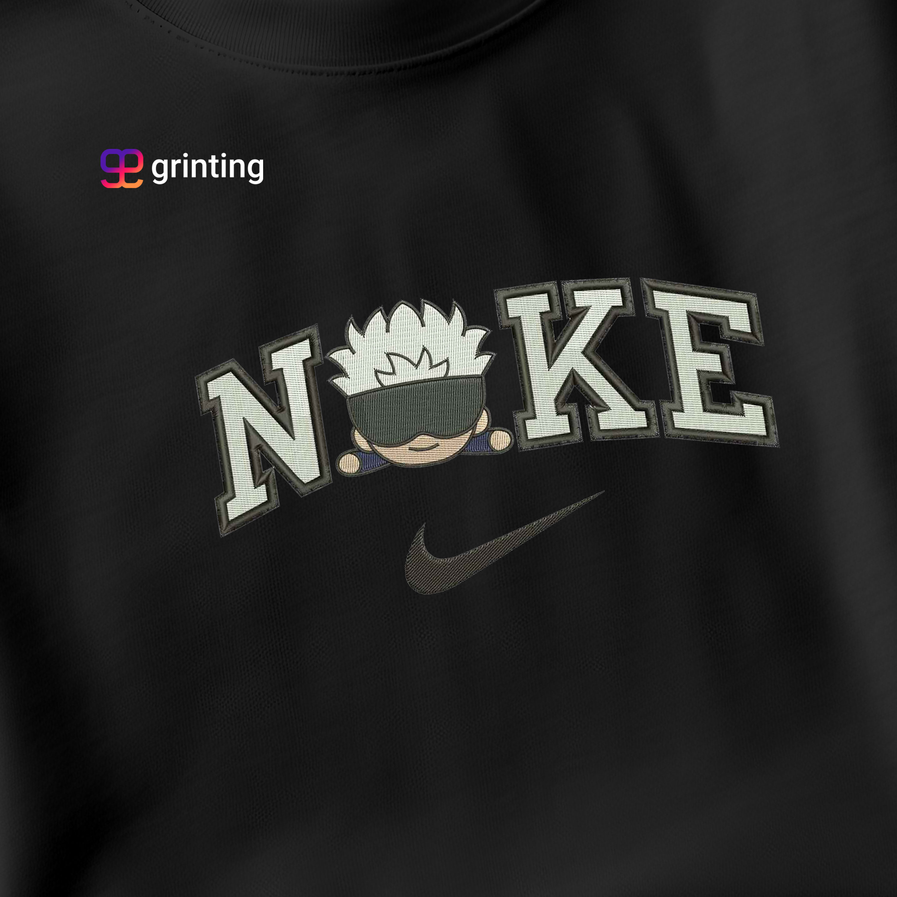 Nike Gojo Chibi Face Embroidered Sweatshirt & Shirt – Premium Comfort and Style