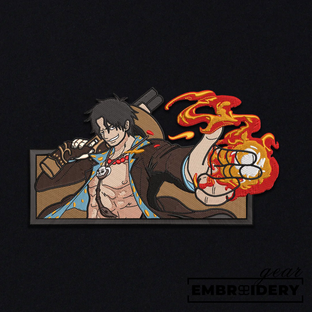 Top 10 One Piece Anime Embroidery Designs Featuring Ace – Perfect for T-Shirts, Sweatshirts, and Hoodies