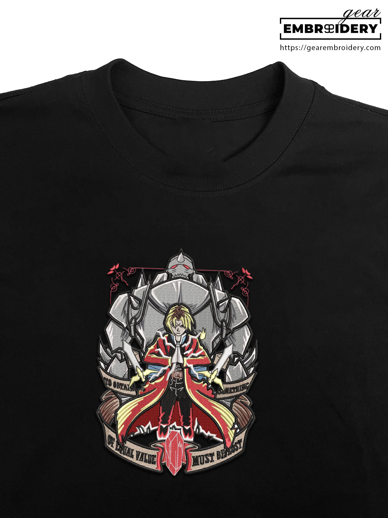 Edward elric Fullmetal Alchemist Anime Embroidered Design Personalized Embroidered T Shirt Sweatshirt Hoodie Clothing FA001