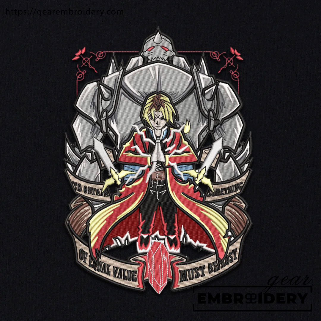 Edward elric Fullmetal Alchemist Anime Embroidered Design Personalized Embroidered T Shirt Sweatshirt Hoodie Clothing FA001