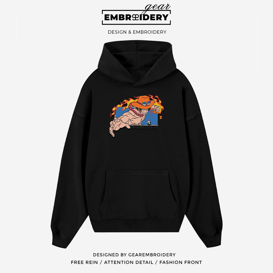 Ace punch One Piece Embroidered Design Personalized Embroidered T Shirt Sweatshirt Hoodie Clothing OP0011