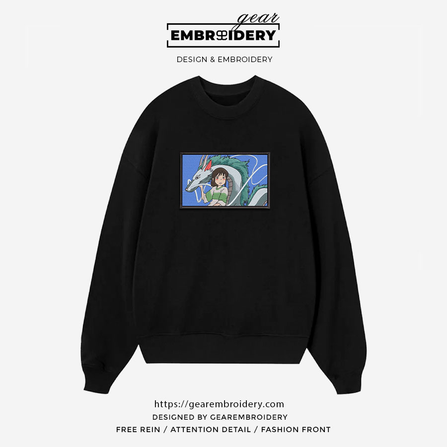 Chihiro dragon Spirited Away Anime Embroidered Design Personalized Embroidered T Shirt Sweatshirt Hoodie Clothing SA001