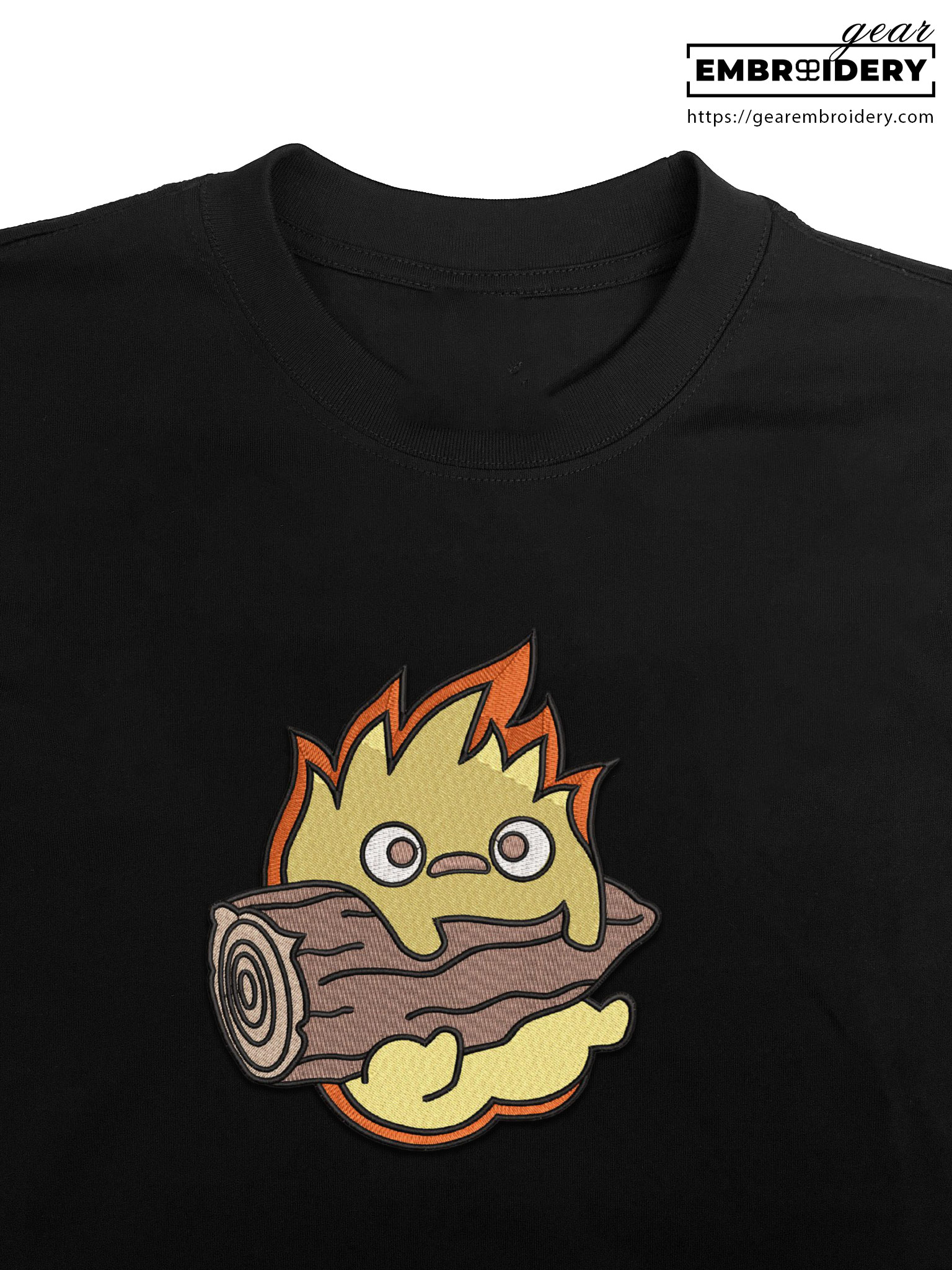 Calcifer howl s moving castle anime Embroidered Design Personalized Embroidered T Shirt Sweatshirt Hoodie Clothing AM002