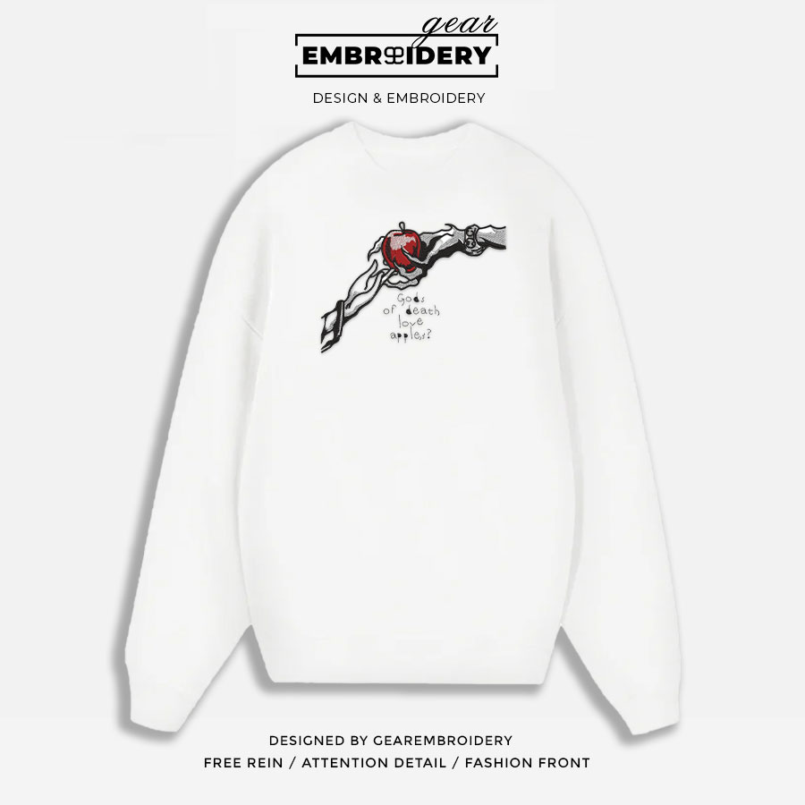 Gods hand apple Death Note Anime Embroidered Design Personalized Embroidered T Shirt Sweatshirt Hoodie Clothing DN002