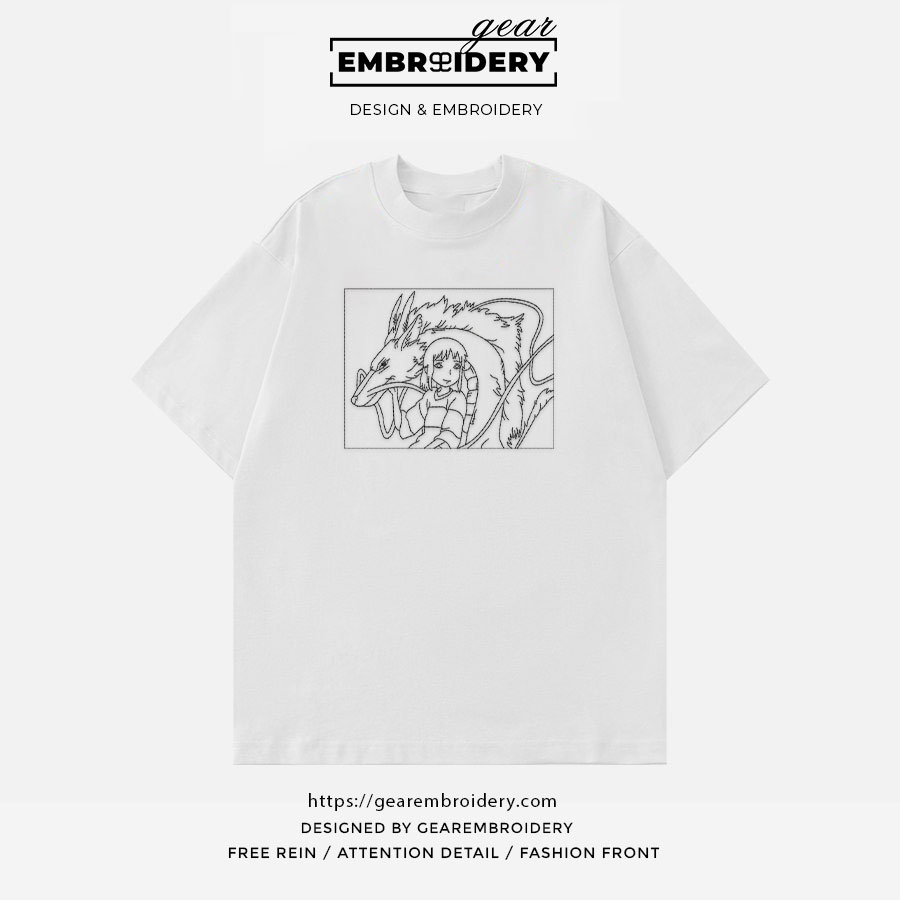 Chihiro dragon Spirited Away Anime Embroidered Design Personalized Embroidered T Shirt Sweatshirt Hoodie Clothing SA002