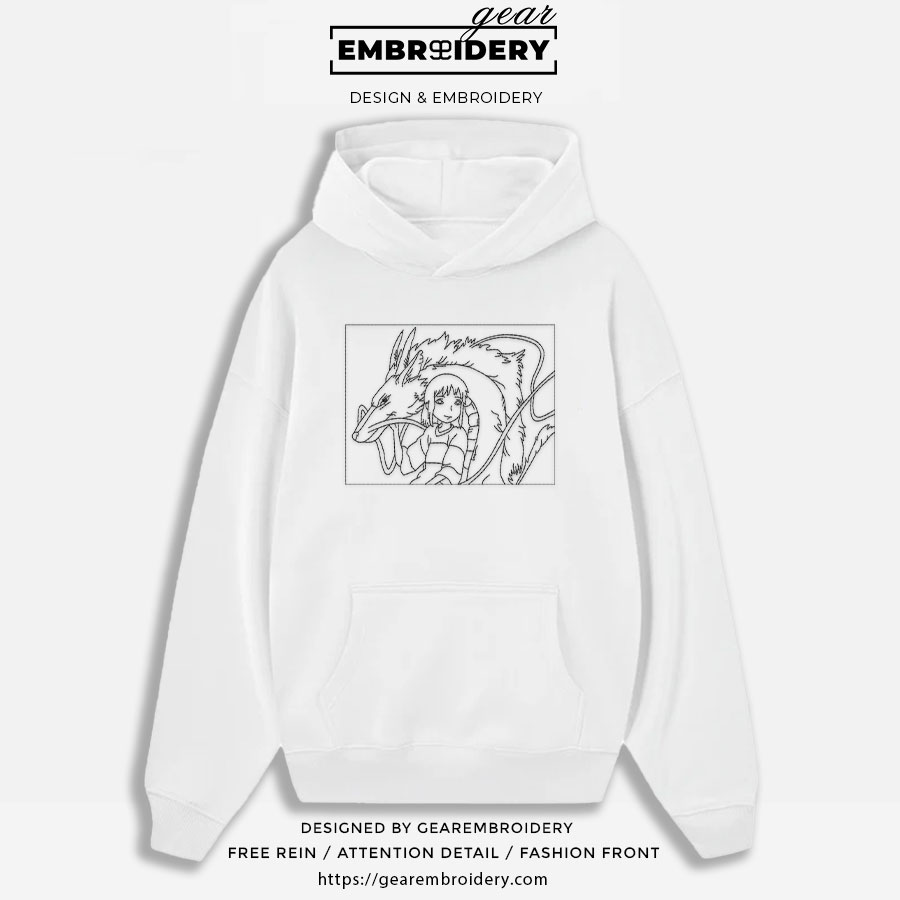 Chihiro dragon Spirited Away Anime Embroidered Design Personalized Embroidered T Shirt Sweatshirt Hoodie Clothing SA002
