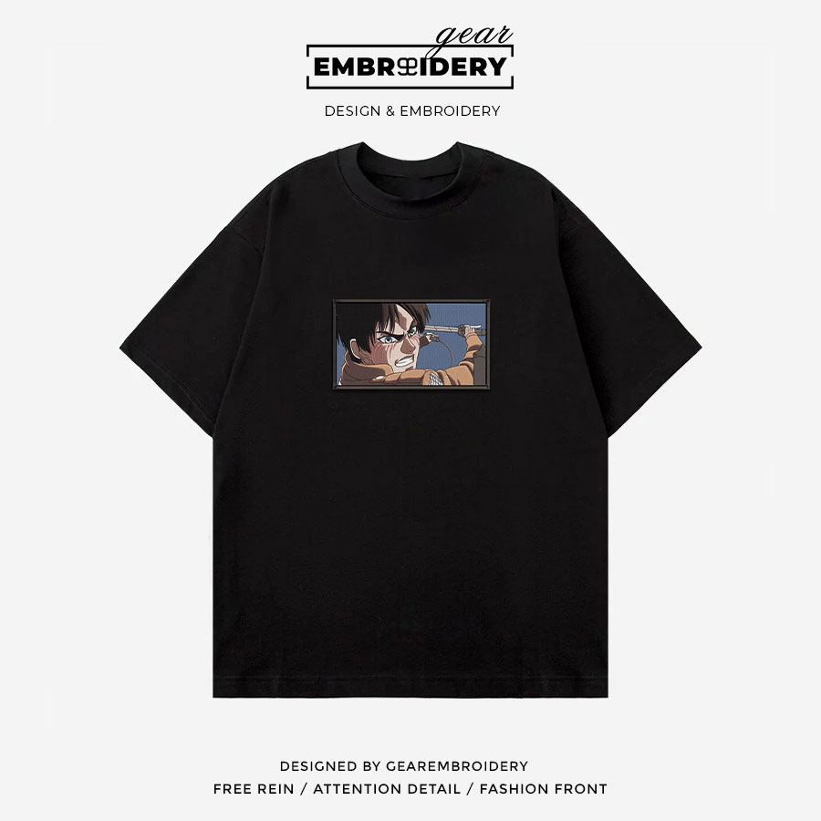 Eren attack Attack On Titan Anime Embroidered Design Personalized Embroidered T Shirt Sweatshirt Hoodie Clothing ATT012
