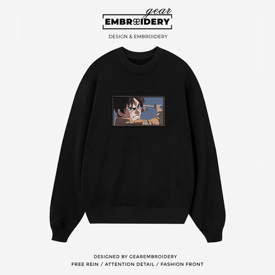 Eren attack Attack On Titan Anime Embroidered Design Personalized Embroidered T Shirt Sweatshirt Hoodie Clothing ATT012