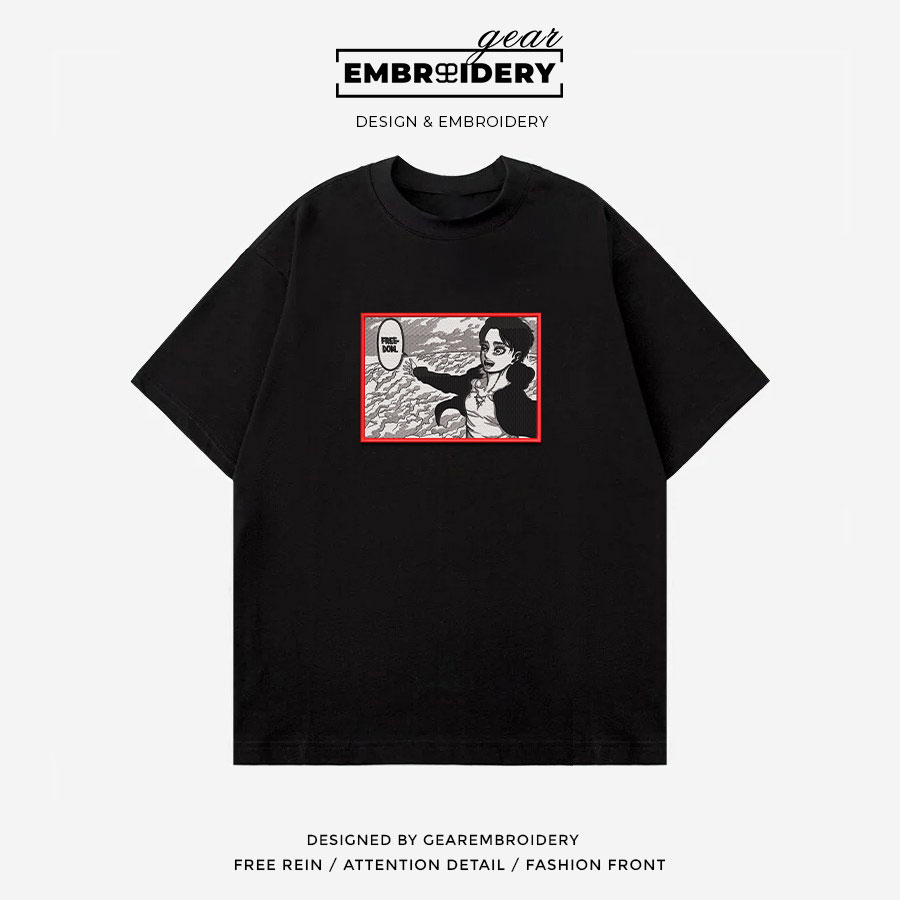 Eren freedom Attack On Titan Anime Embroidered Design Personalized Embroidered T Shirt Sweatshirt Hoodie Clothing ATT024
