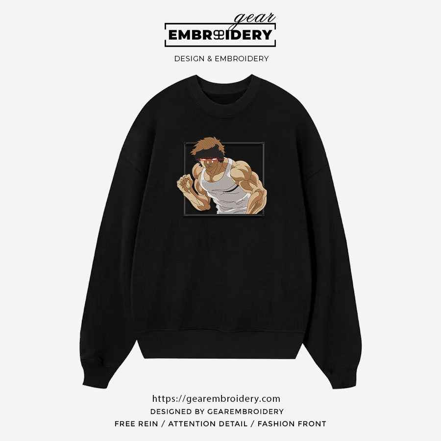 Baki fight pose Baki Anime Embroidered Design Personalized Embroidered T Shirt Sweatshirt Hoodie Clothing BK005
