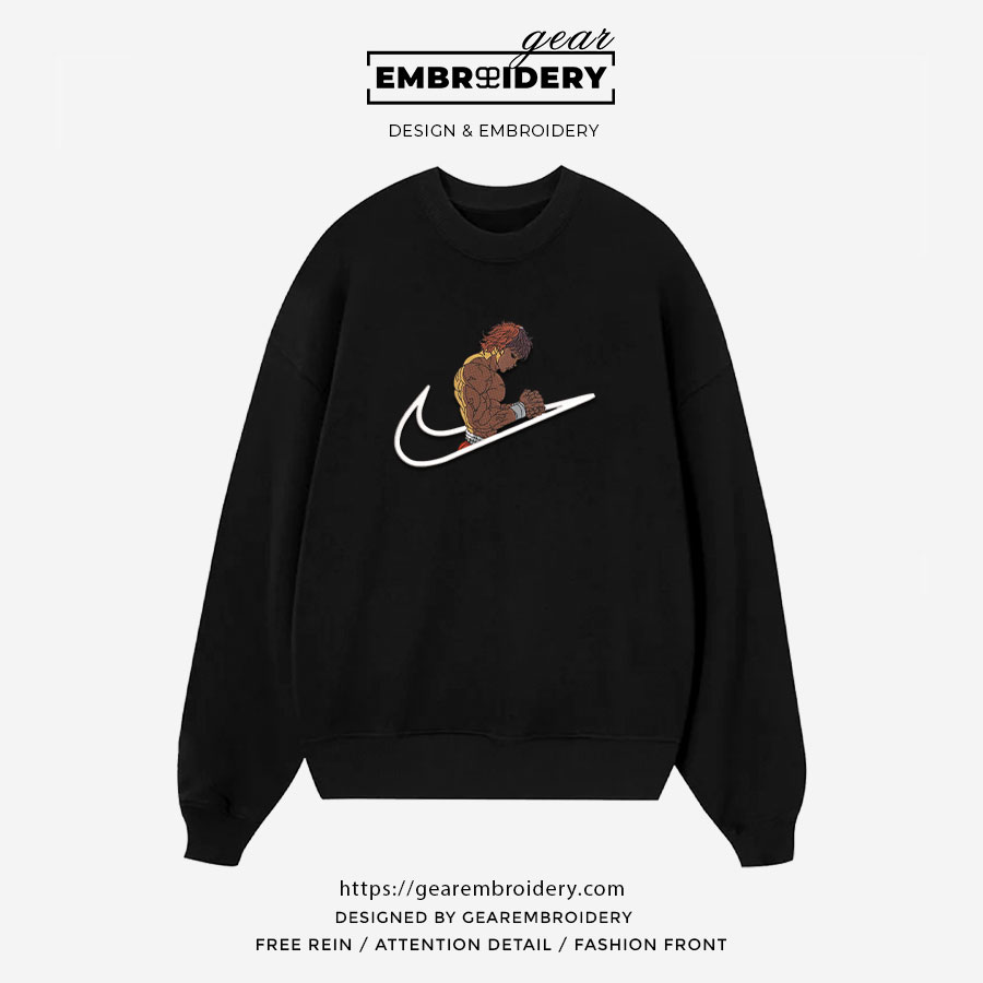 Baki swoosh nike Baki Anime Embroidered Design Personalized Embroidered T Shirt Sweatshirt Hoodie Clothing BK012