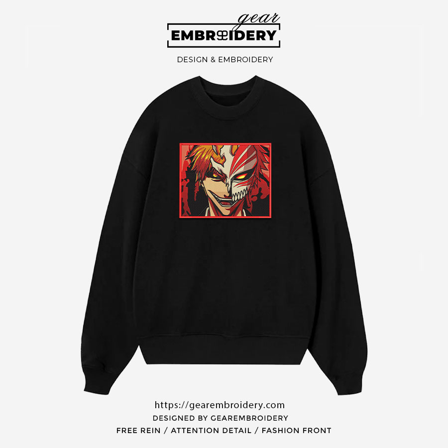 Ichigo hollow Bleach Anime Embroidered Design Personalized Embroidered T Shirt Sweatshirt Hoodie Clothing BL007