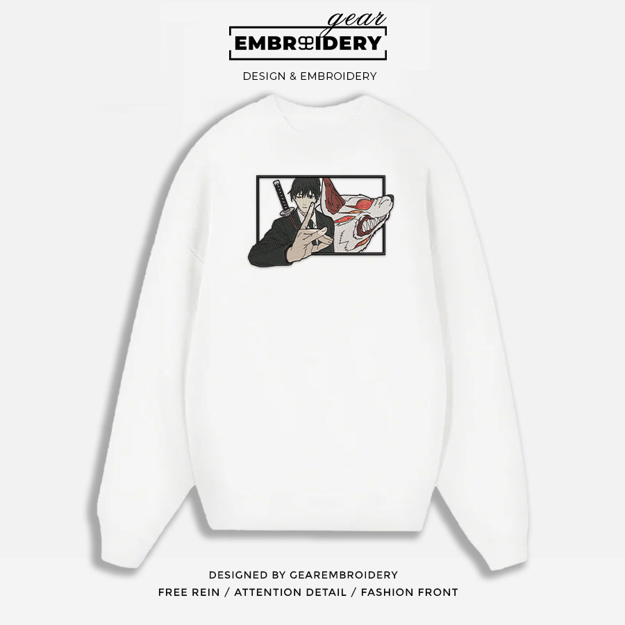 Aki kon Chainsaw Man Anime Embroidered Design Personalized Embroidered T Shirt Sweatshirt Hoodie Clothing CM005