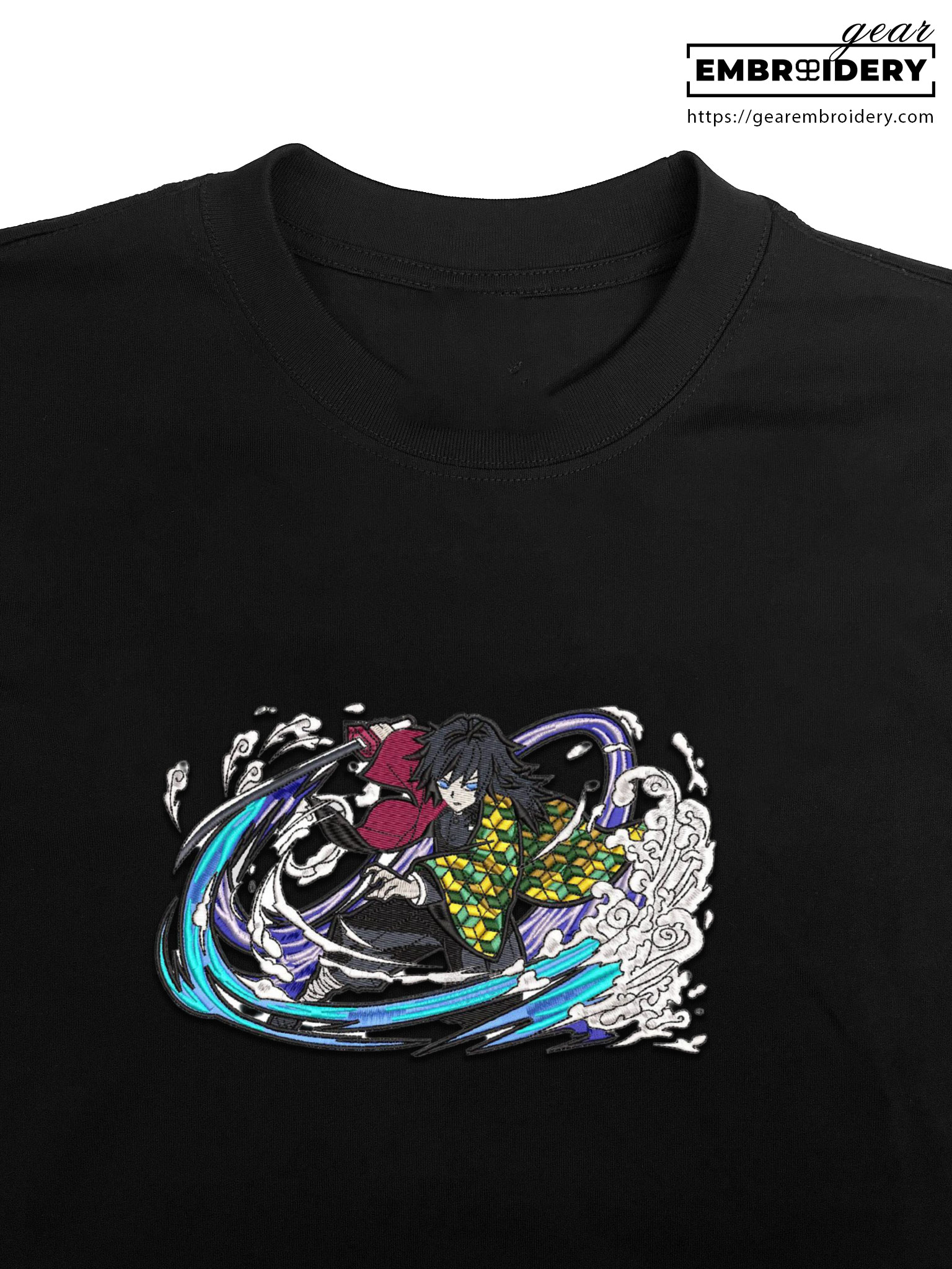 Giyu attack Demon Slayer Anime Embroidered Design Personalized Embroidered T Shirt Sweatshirt Hoodie Clothing DS0020