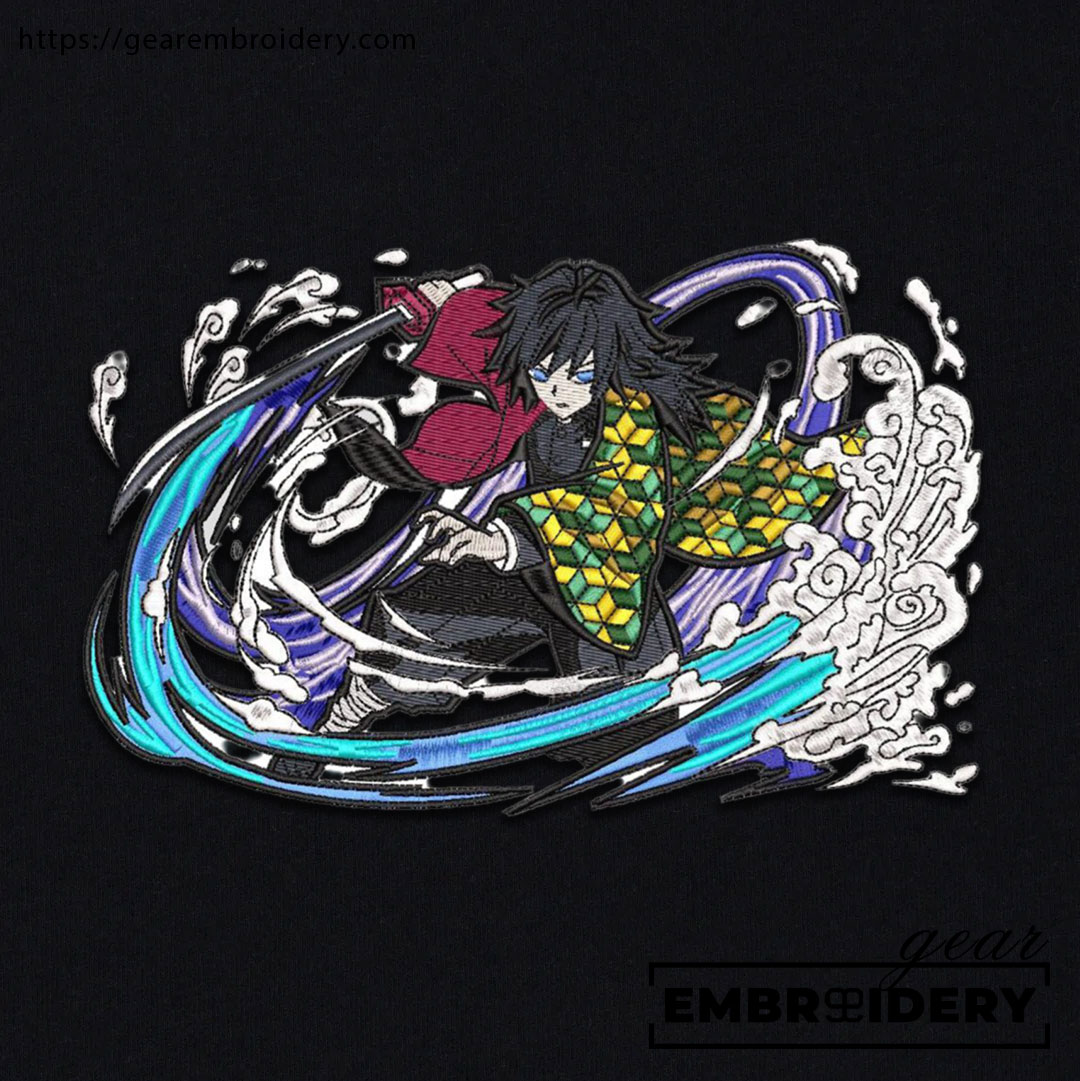 Giyu attack Demon Slayer Anime Embroidered Design Personalized Embroidered T Shirt Sweatshirt Hoodie Clothing DS0020