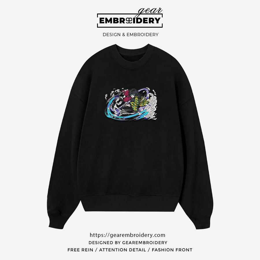Giyu attack Demon Slayer Anime Embroidered Design Personalized Embroidered T Shirt Sweatshirt Hoodie Clothing DS0020