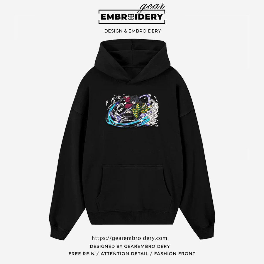 Giyu attack Demon Slayer Anime Embroidered Design Personalized Embroidered T Shirt Sweatshirt Hoodie Clothing DS0020