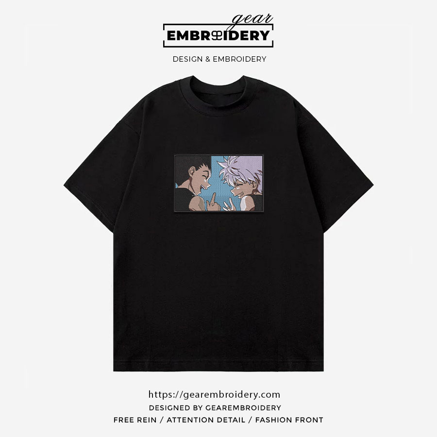 Gon killua smile Hunter x Hunter Anime Embroidered Design Personalized Embroidered T Shirt Sweatshirt Hoodie Clothing HXH014