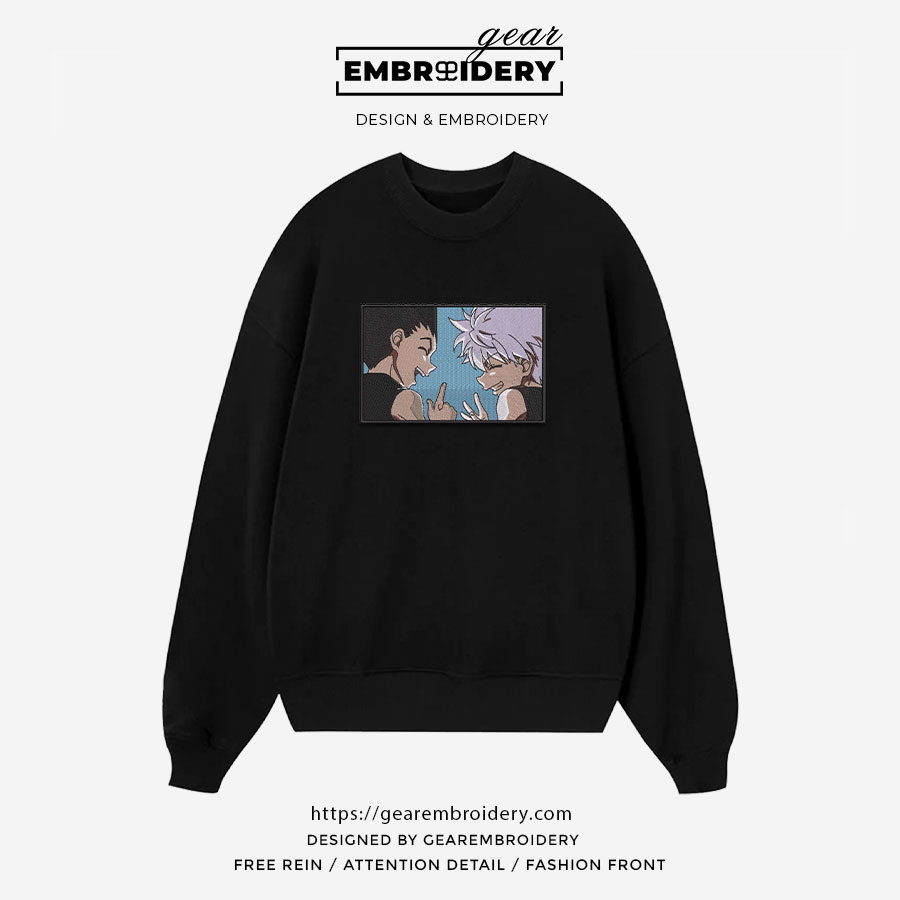 Gon killua smile Hunter x Hunter Anime Embroidered Design Personalized Embroidered T Shirt Sweatshirt Hoodie Clothing HXH014