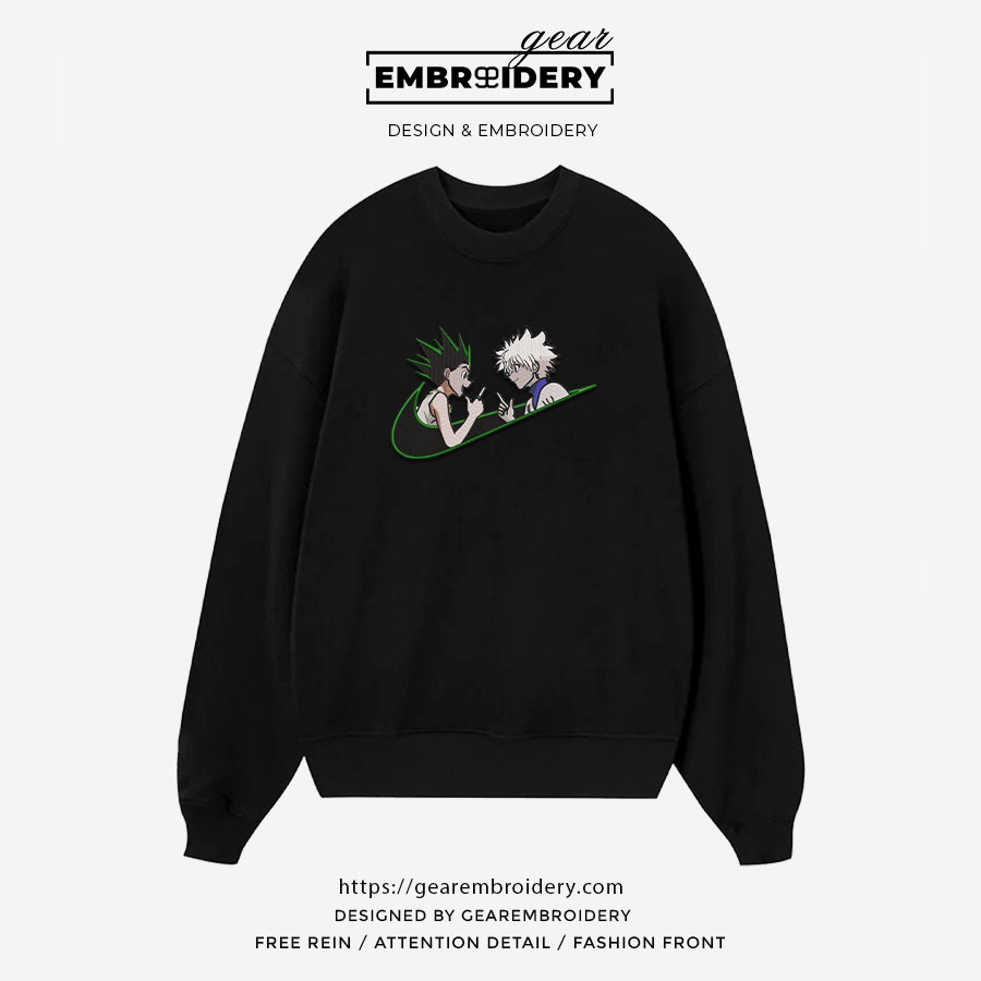 Gon x killua swoosh Hunter x Hunter Nike Anime Embroidered Design Personalized Embroidered T Shirt Sweatshirt Hoodie Clothing HXH021