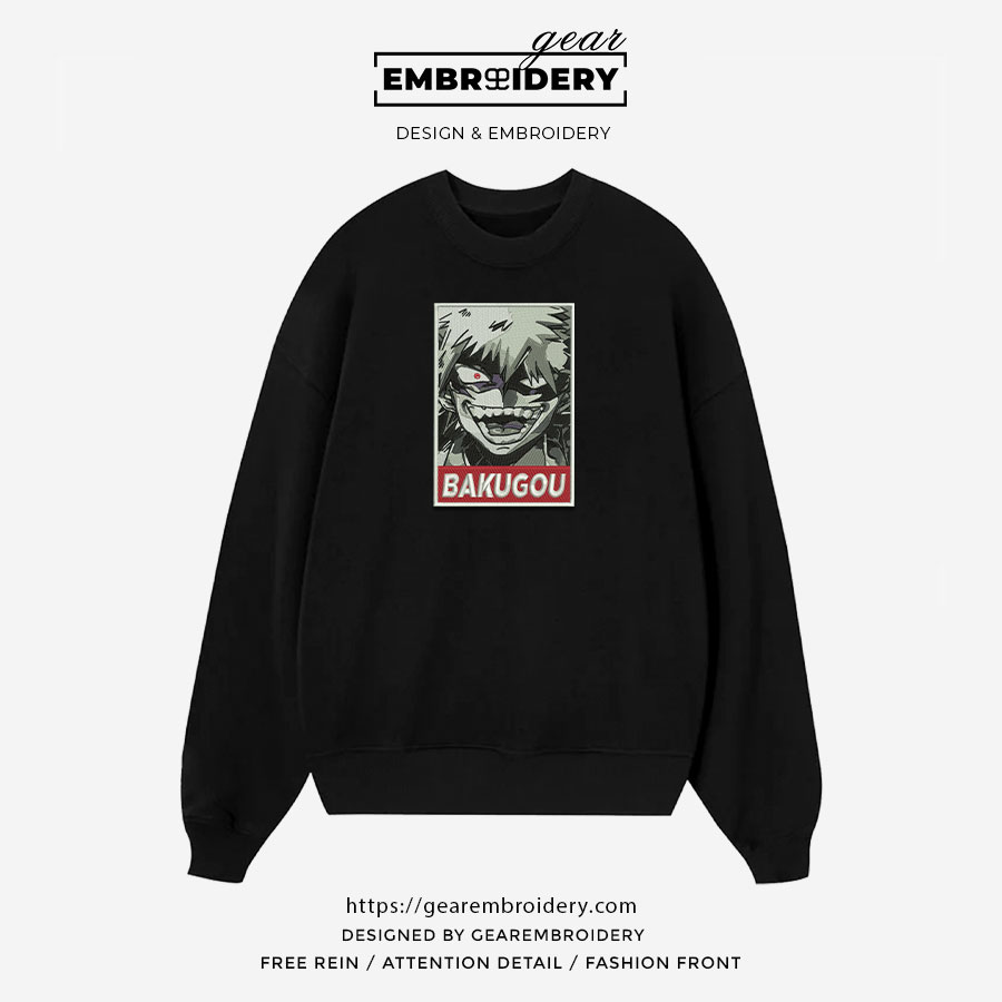 Bakugo My Hero Academia Anime Embroidered Design Personalized Embroidered T Shirt Sweatshirt Hoodie Clothing MHA006