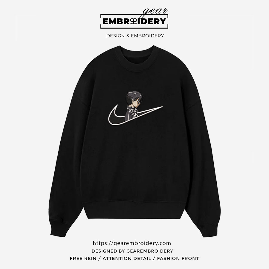 Kirito swoosh sword art online nike Anime Embroidered Design Personalized Embroidered T Shirt Sweatshirt Hoodie Clothing OT025