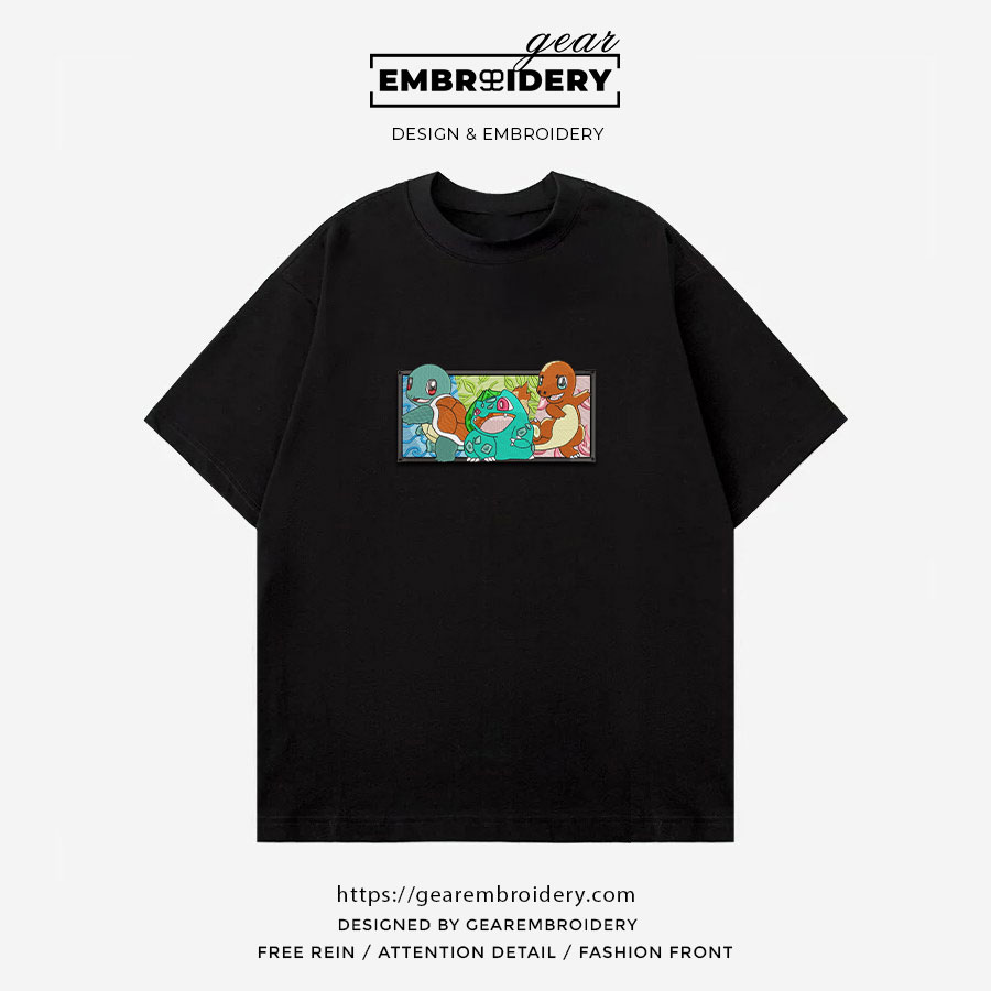 Bulbasaur charmander squirtel Pokemon Embroidered Design Personalized Embroidered T Shirt Sweatshirt Hoodie Clothing PKM004