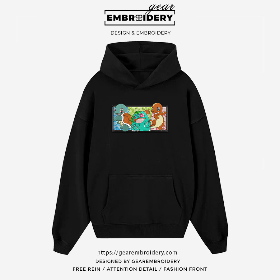 Bulbasaur charmander squirtel Pokemon Embroidered Design Personalized Embroidered T Shirt Sweatshirt Hoodie Clothing PKM004