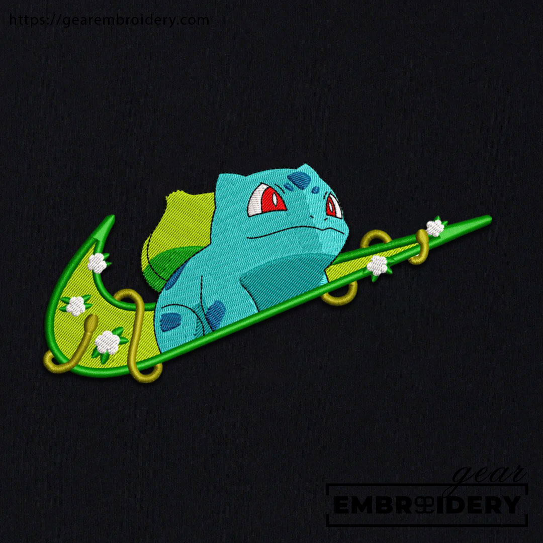 Bulbasaur swoosh nike Pokemon Anime Embroidered Design Personalized Embroidered T Shirt Sweatshirt Hoodie Clothing PKM006