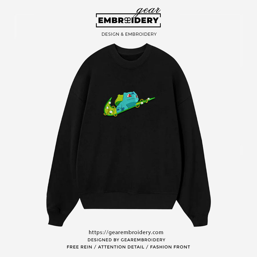 Bulbasaur swoosh nike Pokemon Anime Embroidered Design Personalized Embroidered T Shirt Sweatshirt Hoodie Clothing PKM006