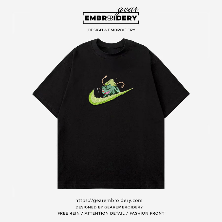 Bulbasaur swoosh nike Pokemon Anime Embroidered Design Personalized Embroidered T Shirt Sweatshirt Hoodie Clothing PKM007