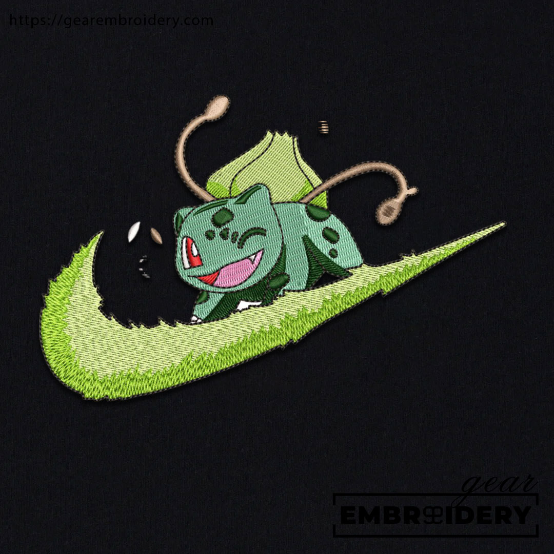 Bulbasaur swoosh nike Pokemon Anime Embroidered Design Personalized Embroidered T Shirt Sweatshirt Hoodie Clothing PKM007
