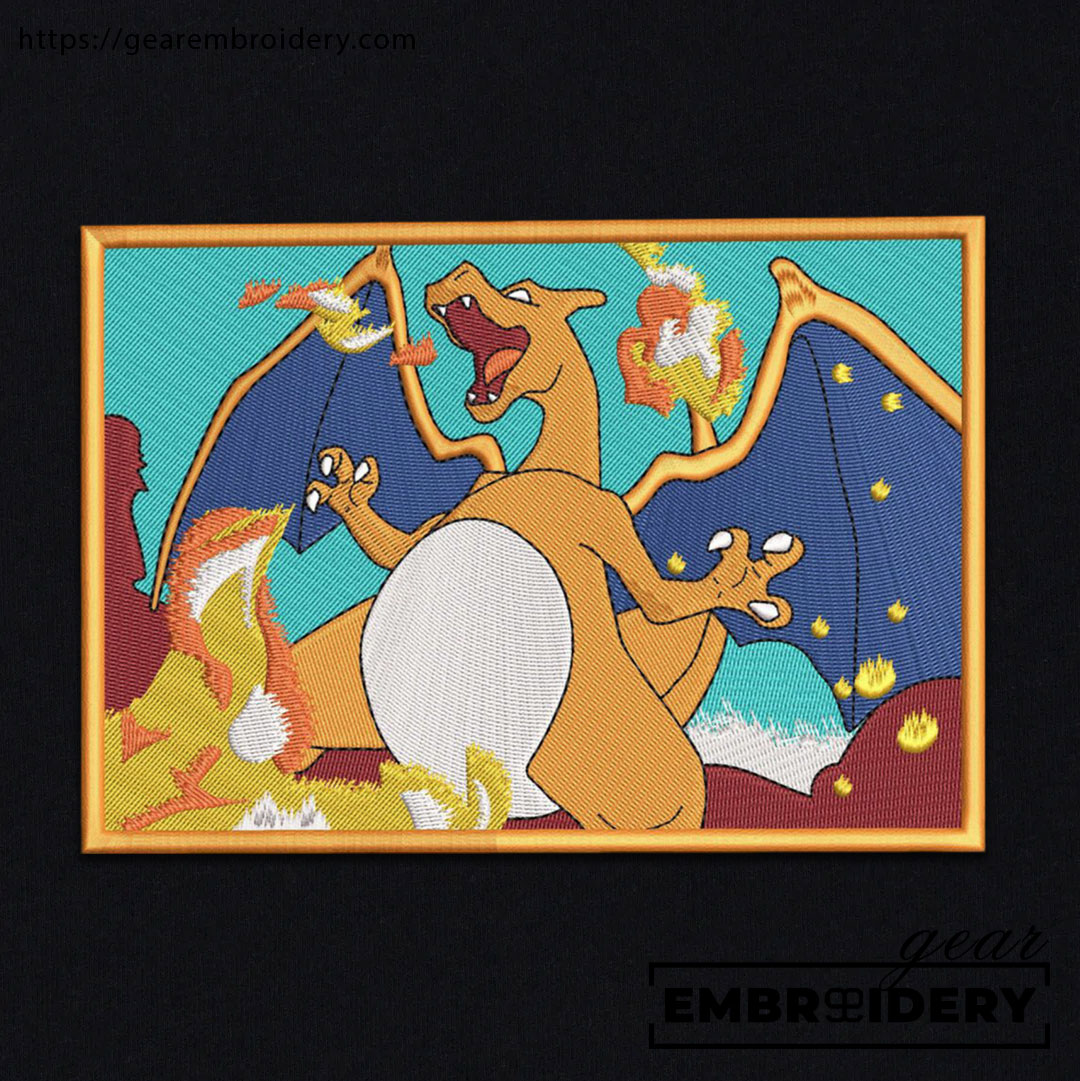 Charizard Pokemon Embroidered Design Personalized Embroidered T Shirt Sweatshirt Hoodie Clothing PKM009