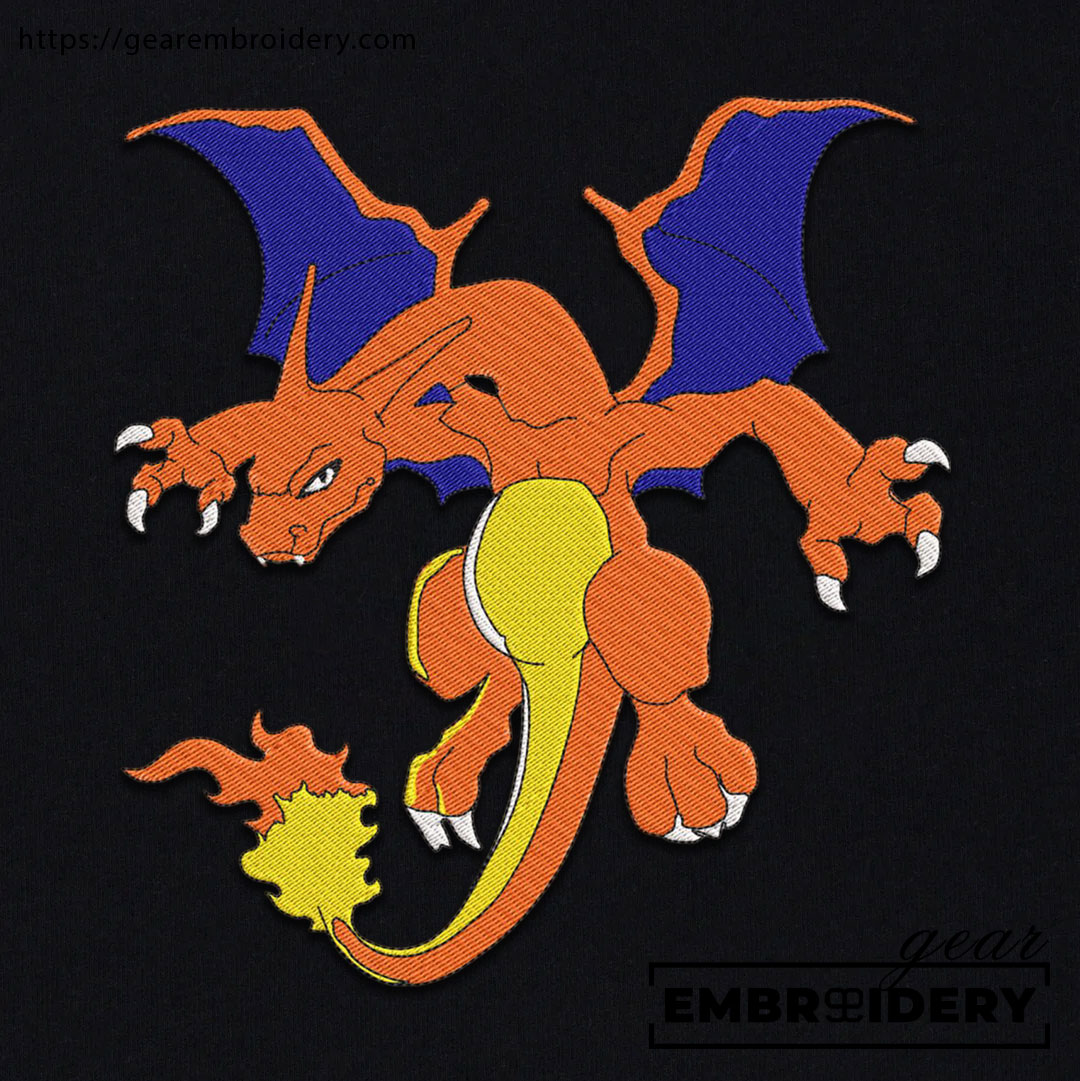 Charizard Pokemon Embroidered Design Personalized Embroidered T Shirt Sweatshirt Hoodie Clothing PKM010