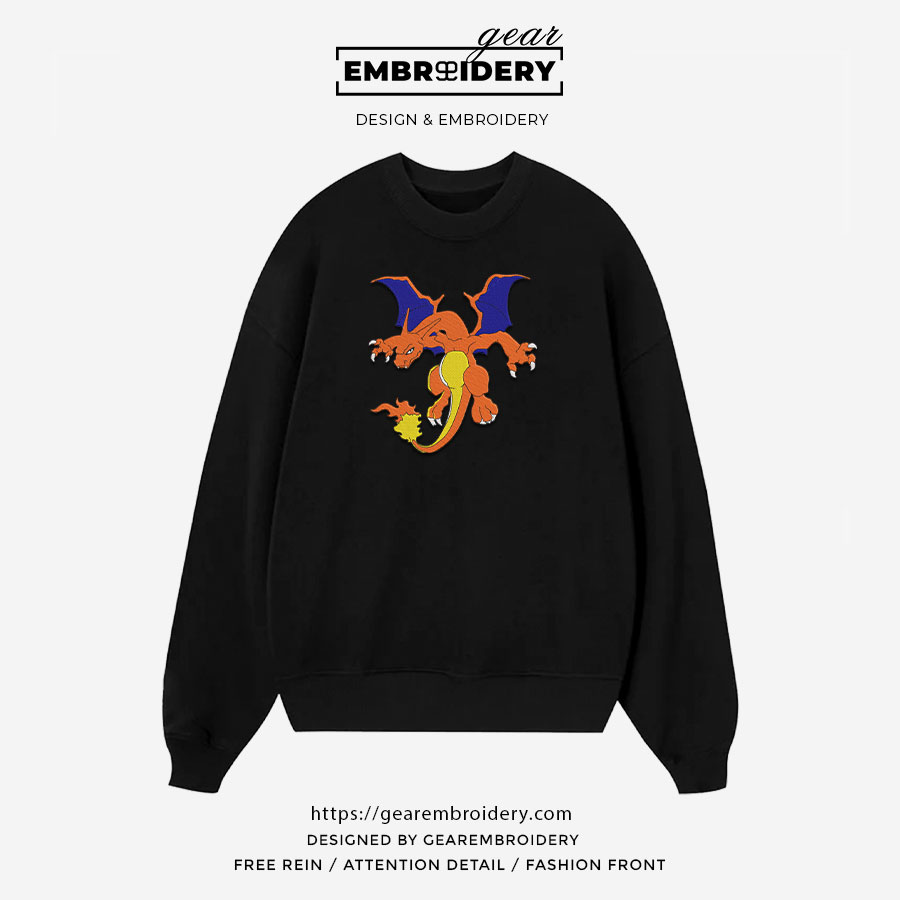 Charizard Pokemon Embroidered Design Personalized Embroidered T Shirt Sweatshirt Hoodie Clothing PKM010