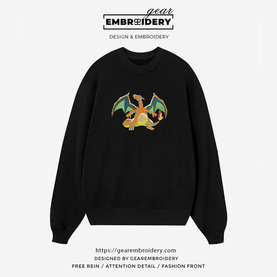 Charizard Pokemon Embroidered Design Personalized Embroidered T Shirt Sweatshirt Hoodie Clothing PKM011