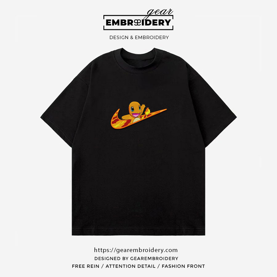 Charmander swoosh nike Pokemon Anime Embroidered Design Personalized Embroidered T Shirt Sweatshirt Hoodie Clothing PKM013