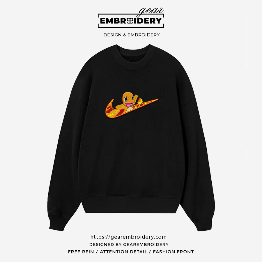 Charmander swoosh nike Pokemon Anime Embroidered Design Personalized Embroidered T Shirt Sweatshirt Hoodie Clothing PKM013