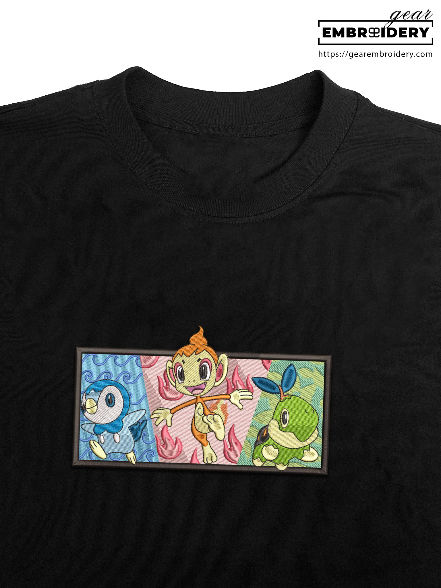 Chimchar turtwig piplup Pokemon Embroidered Design Personalized Embroidered T Shirt Sweatshirt Hoodie Clothing PKM015
