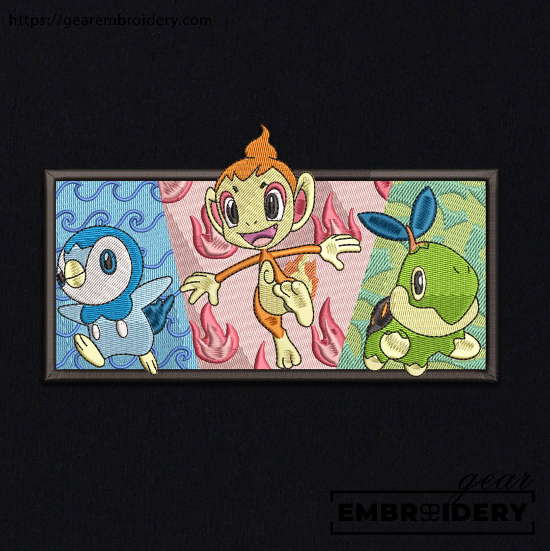Chimchar turtwig piplup Pokemon Embroidered Design Personalized Embroidered T Shirt Sweatshirt Hoodie Clothing PKM015