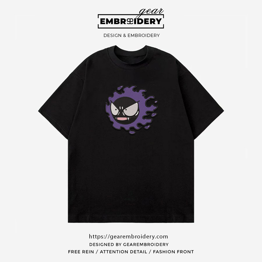 Gastly Pokemon Embroidered Design Personalized Embroidered T Shirt Sweatshirt Hoodie Clothing PKM020