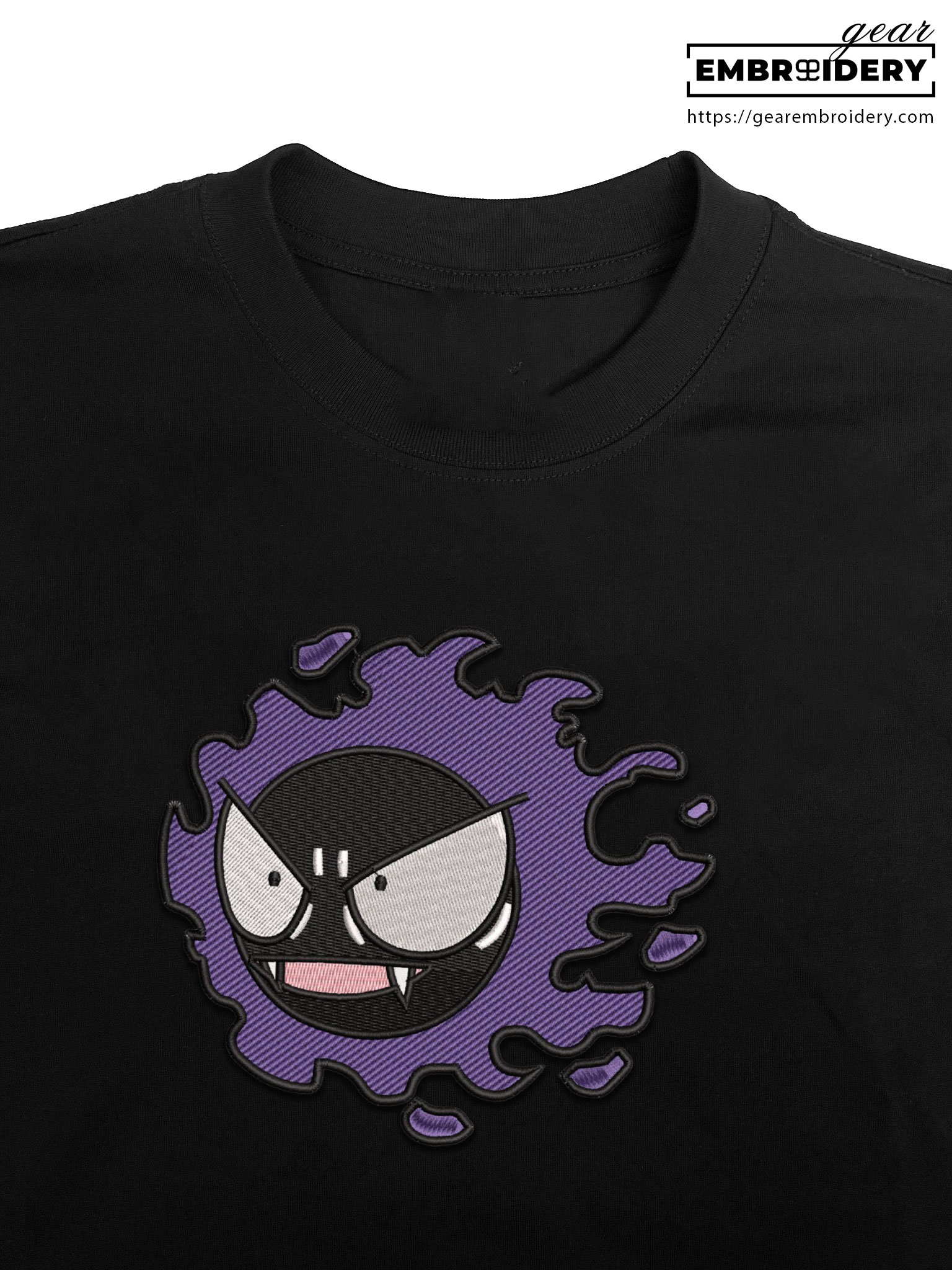 Gastly Pokemon Embroidered Design Personalized Embroidered T Shirt Sweatshirt Hoodie Clothing PKM020